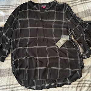 Vince Camuto Black Blouse with White Grid Pattern